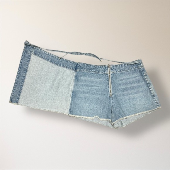 Free People Emmy Denim Skort Light Blue Wrap Asymmetric Side Tie Raw Hem Size 4 - Picture 6 of 11